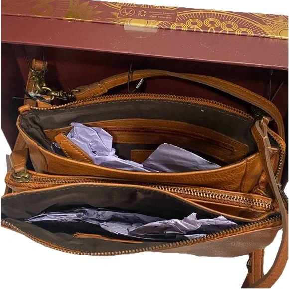 🆕 VILENCA Holland Natalia Crossbody Purse Clutch Cognac Triple Compartment NIB - Picture 6 of 14